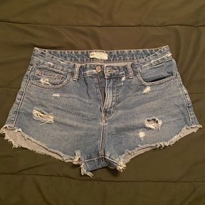 Free People Distressed Raw Hem Denim Jean Shorts